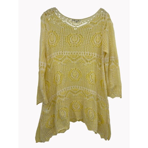 Jeanne Pierre Size M Yellow Open Knit Crochet Sweater Top Womens Pullover - Picture 5 of 6